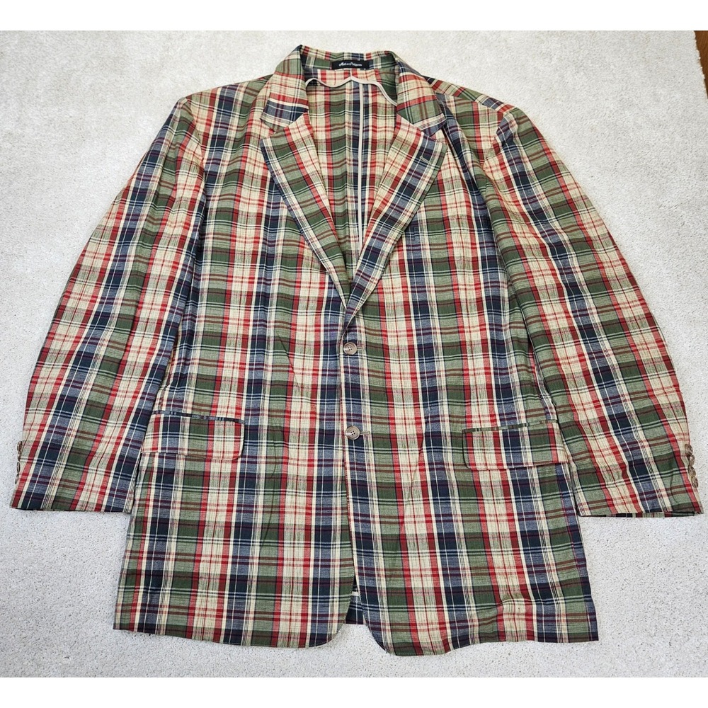 COTTON BROTHERS Men's Madras Plaid‎ Sport Coat 46L 100% Cotton Preppy Ivy League